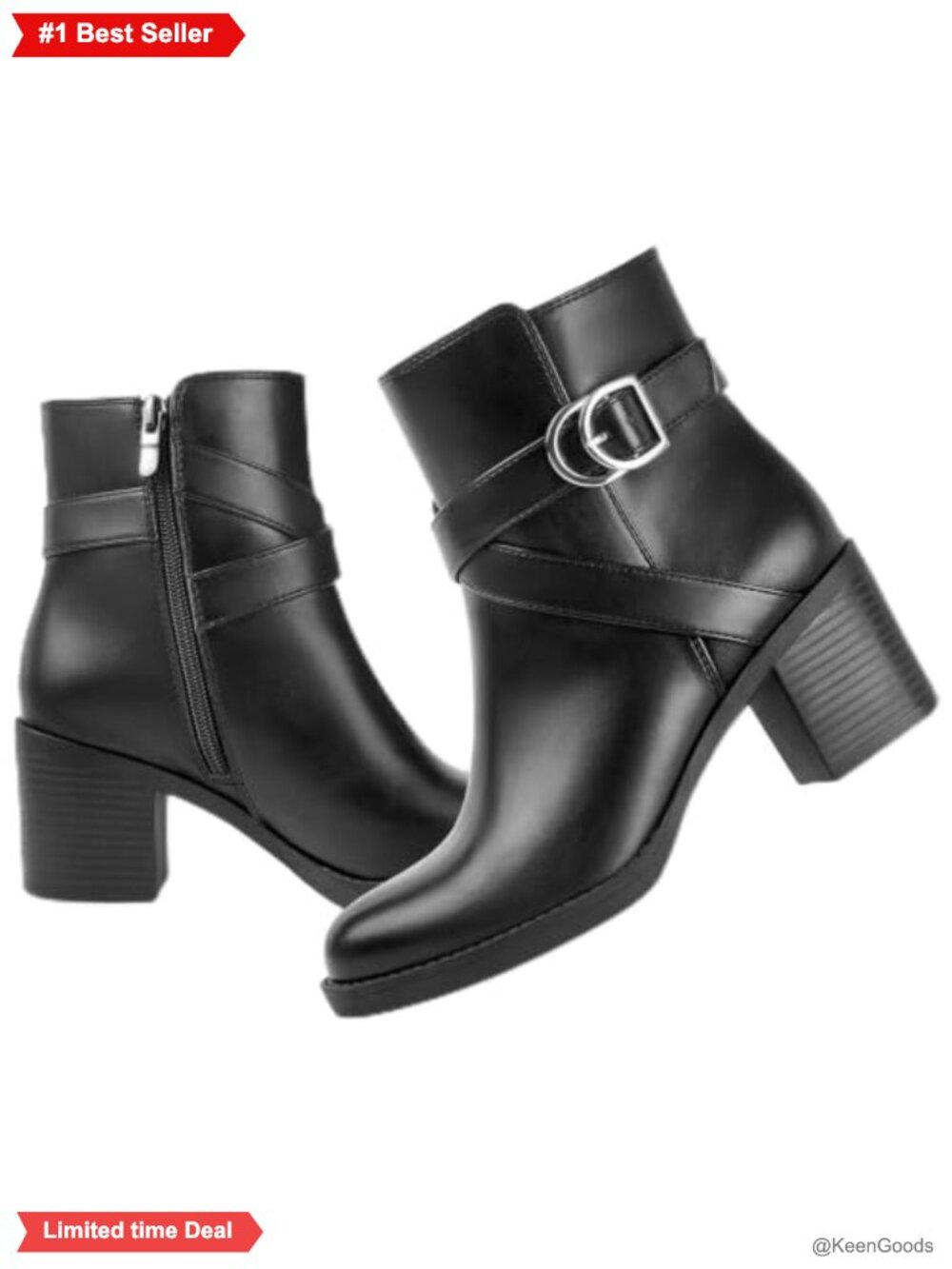 Ankis Women's Zipper Ankle Boots Chunky Stacked Heel Booties